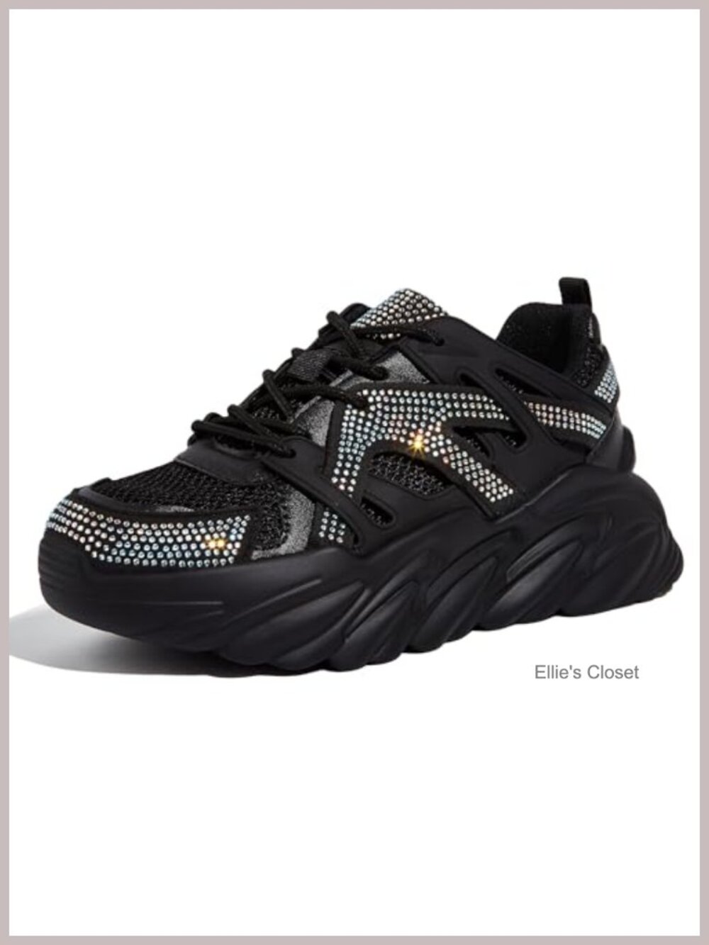 Chunky Rhinestone Sneakers Sparkly Platform Mesh Walking Shoes